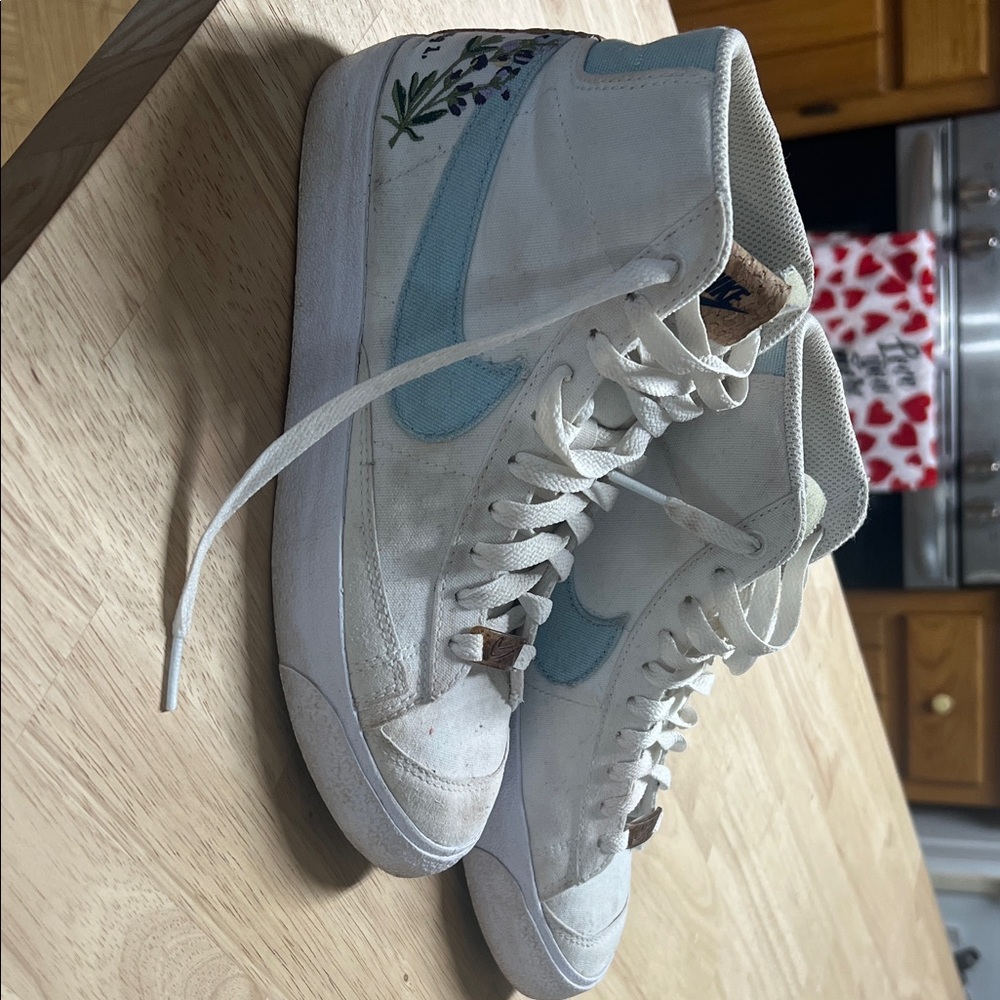Nike Women's White and Light Blue High-Top Sneakers